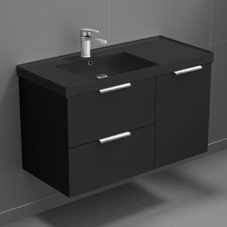 Bathroom Vanity Black Bathroom Vanity With Black Sink, Floating, Modern, 36